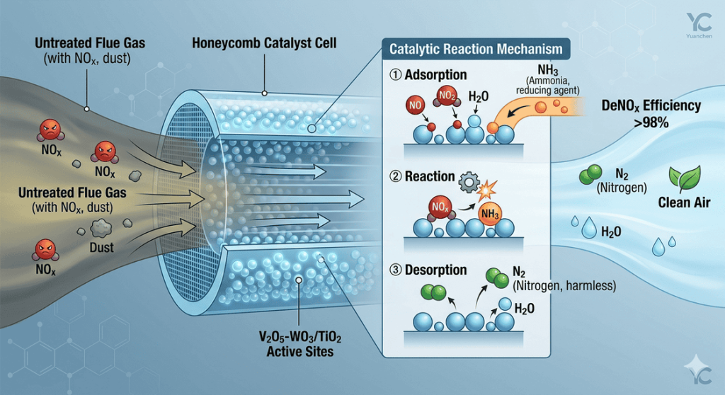 Flue Gas passing through Honeycomb Cells